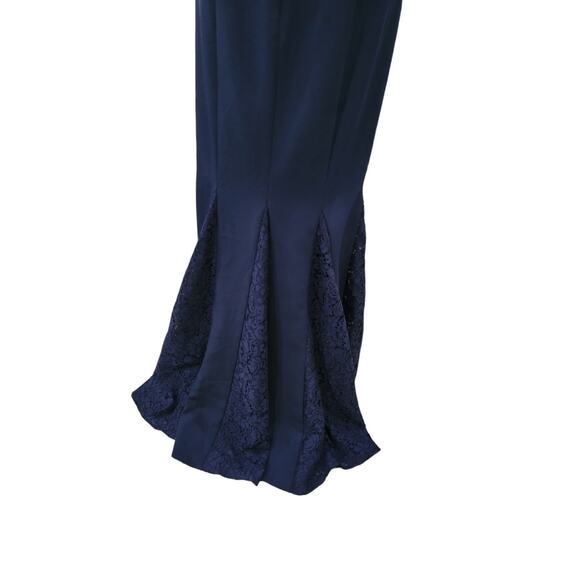 Eliza J Laguna Gown Women’s 4 Navy Blue Crepe Lace Inset Mermaid Trumpet‎ Dress - Picture 11 of 15